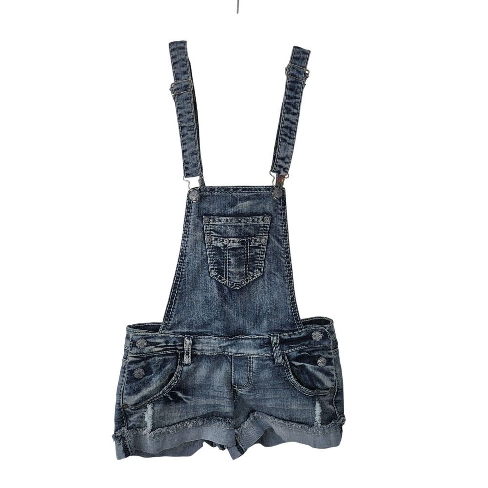 Hippie Laundry Overall‎ Denim Shorts 1 Womens/Juniors Cuffed Distressed Med Wash